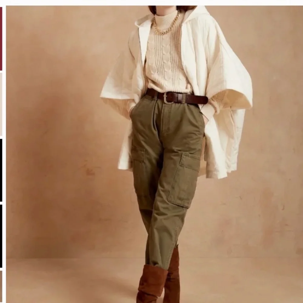 Banana Republic Zip-Up Cream/Beige Quilted Poncho S/M Bloggers Favorite - Picture 2 of 15